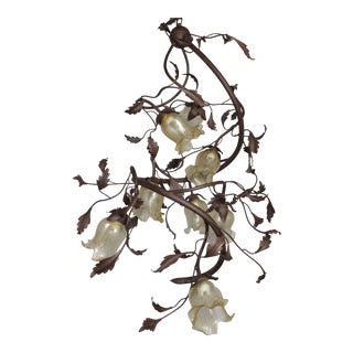 4 Ft Vintage Italian Tole Murano Glass Flowers Chandelier For Sale
