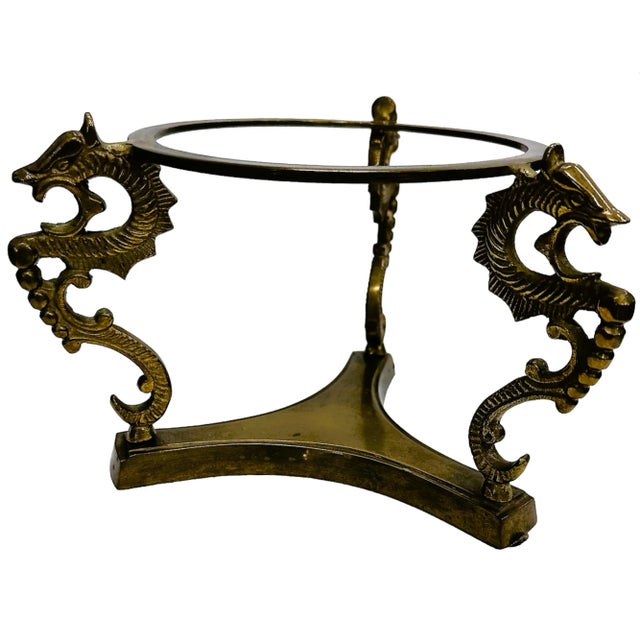 Vintage Glass Scalloped Serving Bowl With Gold Rimmed Edges on Bronze Pedestal For Sale - Image 4 of 8