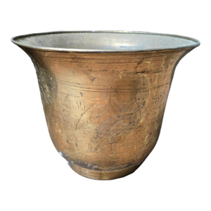 Vintage Etched Brass Crane & Bamboo Chinoiserie Planter
