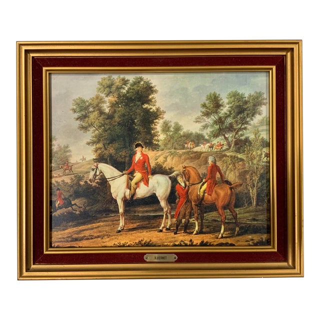 Mid 20th Century Ralph Lauren Hunt Print After H. Vernet in Gold Frame With Velvet Liner For Sale