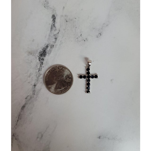 Contemporary Sapphire White Gold Cross Necklace For Sale - Image 3 of 3