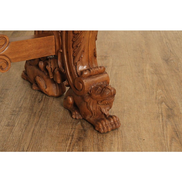 Antique Italian Renaissance Revival Carved Walnut Library Table For Sale In Philadelphia - Image 6 of 12