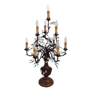 Mid 20th Century French Louis XVI Style Gilt and Crystal Candelabra Table Lamp