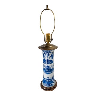 19th Century Chinese Blue and White Gu Form Table Lamp Vase For Sale