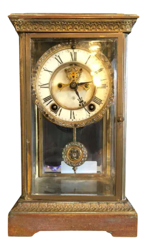 Crystal Face and Pendulum Clock Made by Ansonia Clock of New York