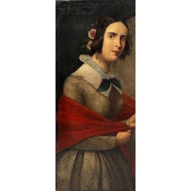 Italian School Artist, Portrait of a Young Woman, 1850, Oil Painting on Canvas For Sale - Image 11 of 11