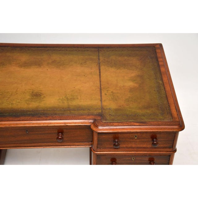 Brown Victorian Leather Top Pedestal Desk, 1860s For Sale - Image 8 of 11