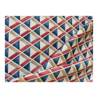 Lee Jofa X Suzanne Kasler Cannes Print Fabric / Red/Blue 6 Yards Cotton Linen Blend Fabric For Sale
