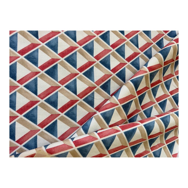 Lee Jofa X Suzanne Kasler Cannes Print Fabric / Red/Blue 6 Yards Cotton Linen Blend Fabric For Sale