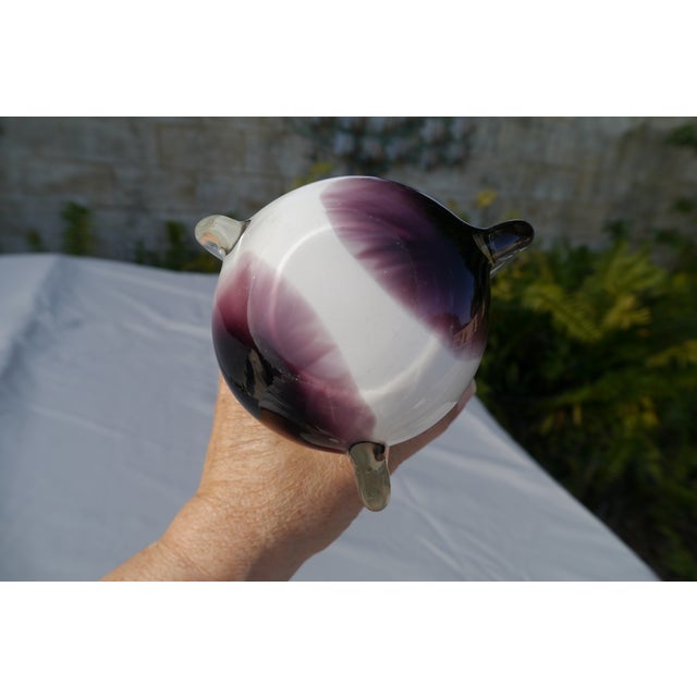 Mid 20th Century Murano Italy Art Glass Vase in Purple White Clear Attributed to Fratelli Toso For Sale - Image 9 of 12