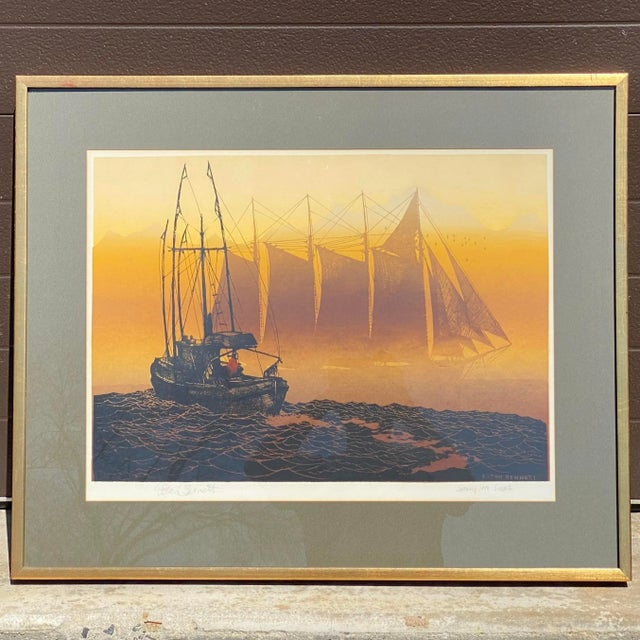 Wood Elton Bennett (1910-1974) “Journey Into Silence” Signed Nautical Silkscreen For Sale - Image 7 of 11