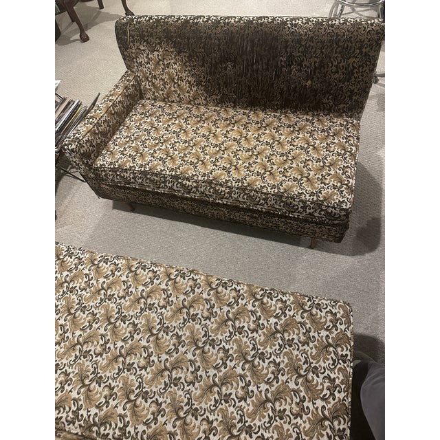 Beige Vintage 1960s Mid-Century Modern American Sectional Sofa With Original Damask Upholstery For Sale - Image 8 of 12