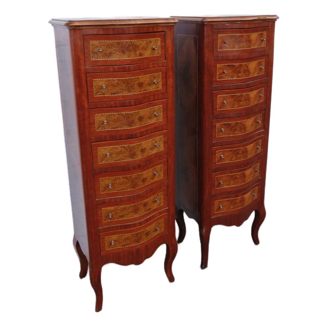 French Inlay Tall Narrow Lingerie Jewelry Chests a Pair 6317 For Sale