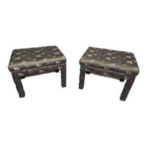 1970s Milo Baughman Style Parsons Post Modern Ottomans – a Pair