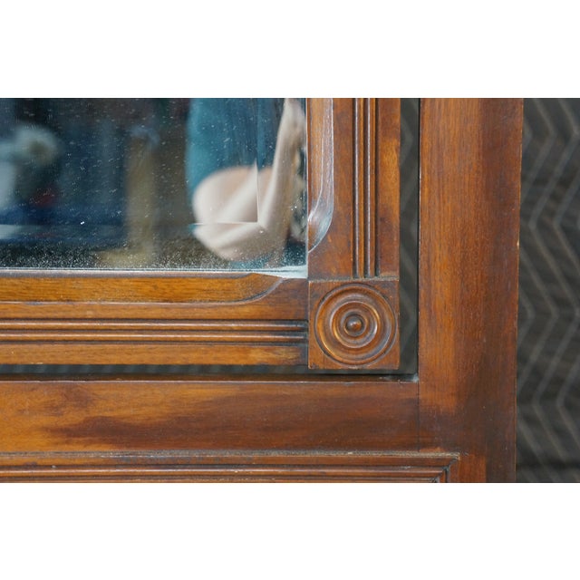 Antique Late Victorian Eastlake Walnut Marble Top Washstand Mirrored Commode 82" For Sale - Image 10 of 14