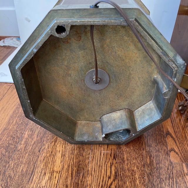 1960s Large Walnut and Brass Octagonal Shaped Lamps - a Pair For Sale - Image 12 of 13