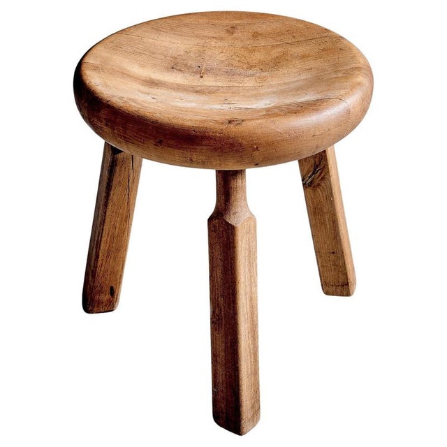 Oak Stool with Three Carved Legs, France, 1960s For Sale - Image 10 of 10