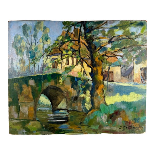 Vintage, French Oil on Board Riverscape Pays De Loire Painting For Sale