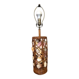 1970s Bent Burnt Bamboo Column Table Lamp Filled With Seashells For Sale