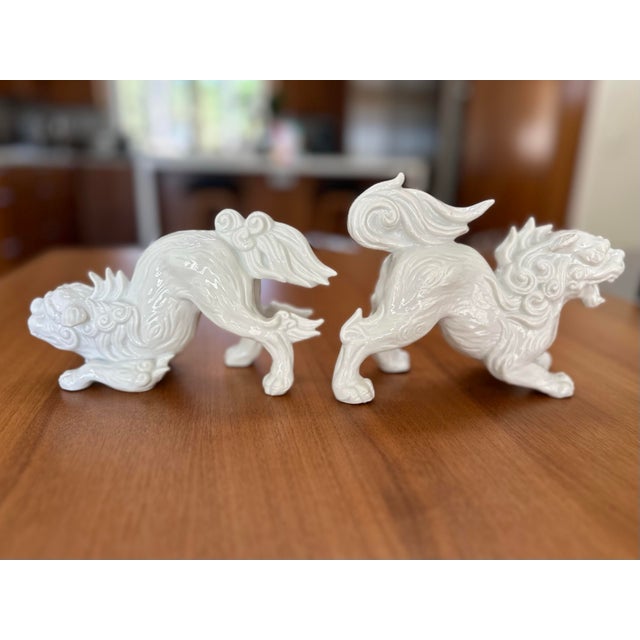 Hollywood Regency Vintage Porcelain "Blanc De Chine" Foo Shi Dogs by Fitz and Floyd For Sale - Image 3 of 6