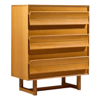 Paul Laszlo for Brown Saltman Mid Century Bleached Mahogany Highboy Dresser For Sale