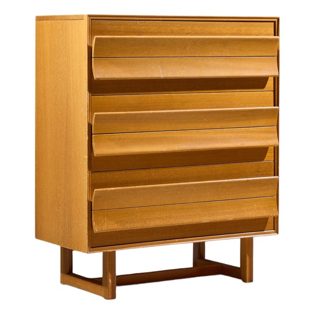 Paul Laszlo for Brown Saltman Mid Century Bleached Mahogany Highboy Dresser For Sale