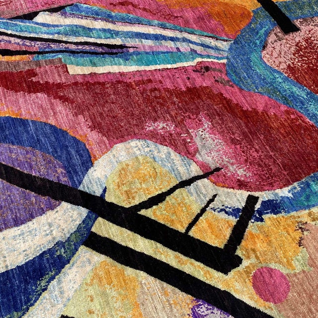 After Wassily Kandinsky Modern Hand-Knotted Wool Rug - 4'3" X 5'7" For Sale - Image 11 of 18