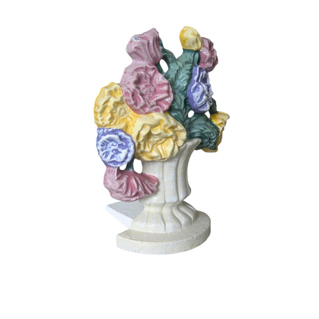 Victorian Antique Basket of Flowers Floral Cast Iron Hubley Doorstop For Sale - Image 3 of 9