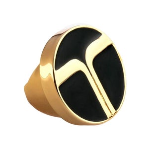 Trina Turk Oversize Black Enamel Gold Ring Size 7 For Sale