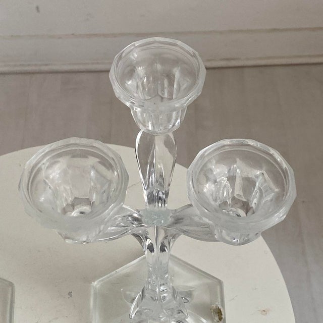 Glass Three-Branch Crystal Candlesticks from Arques, 1970s, Set of 2 For Sale - Image 7 of 11