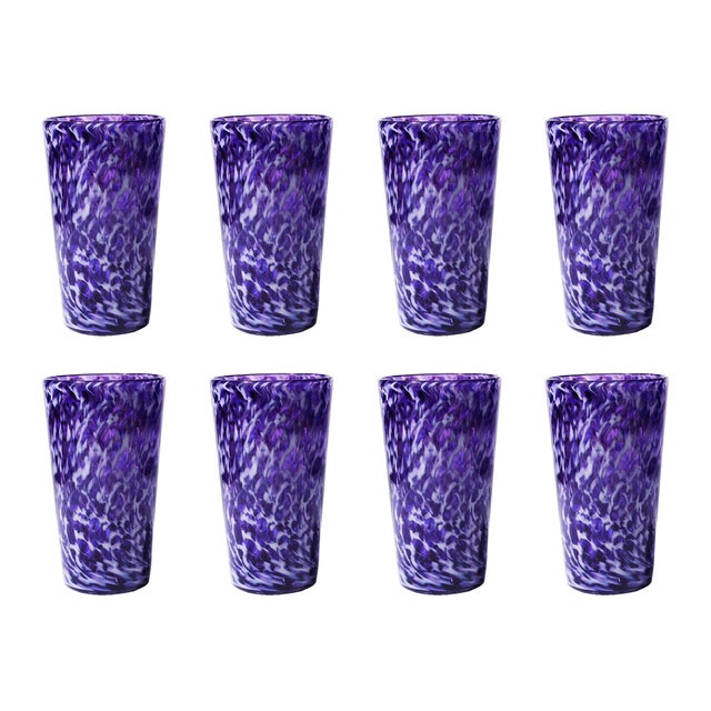 Hand Blown Pint Glasses, Purple Wisp Set of 8 Chairish