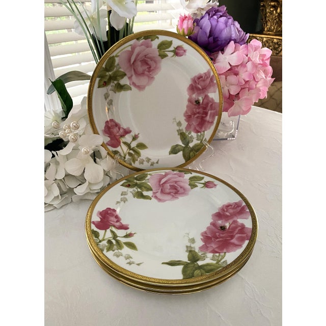 2006 Charter Club Luncheon Plates, Pink Fashion Rose Buffet, Pink With Gold Encrusted Rim - Set of 4 For Sale - Image 13 of 18