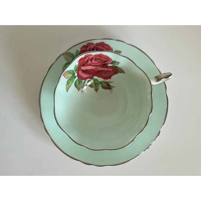 1960s Vintage Paragon English Bone China Rose Teacup and Saucer For Sale - Image 5 of 11