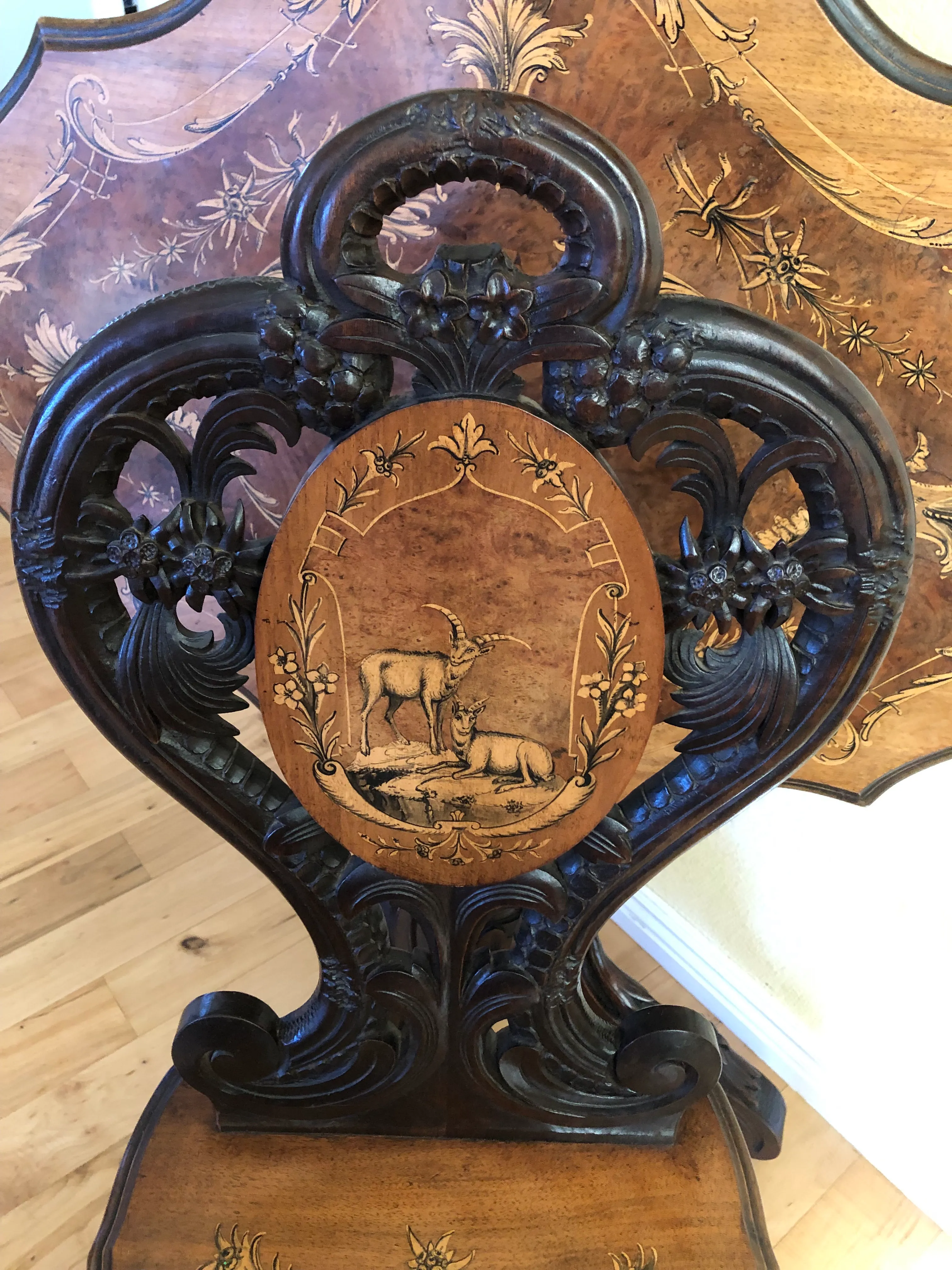 Early 19th Century Antique Swiss Black Forest Marquetry Tilt Top