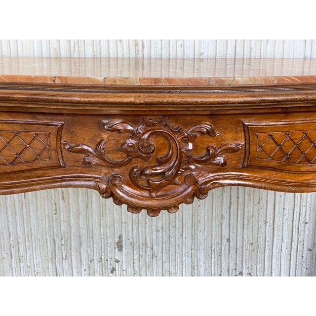 20th French Century Marble Top Walnut Console Table With Drawer For Sale - Image 11 of 13