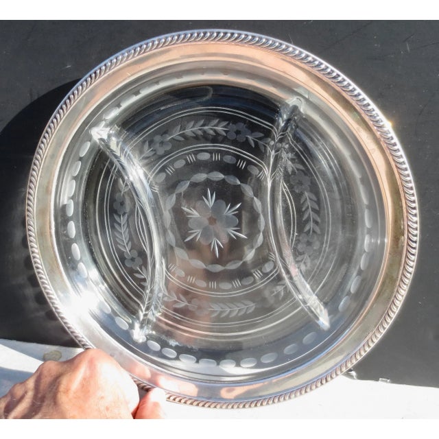 Wallace Silversmiths Wallace Sterling Rimmed Cut Glass Serving Dish For Sale - Image 4 of 5