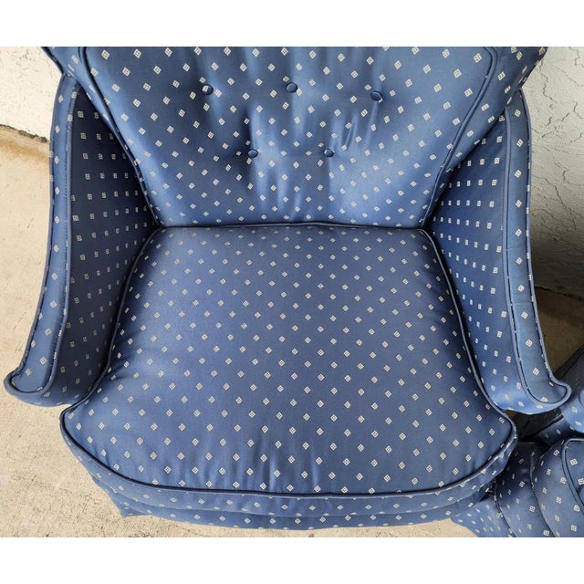 Blue Vintage Hollywood Regency Accent Slipper Armchairs Pair For Sale - Image 8 of 18