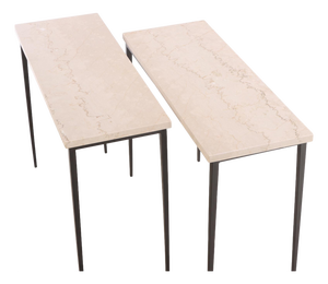 Pair of Iron and Italian Botticino Marble Console Tables