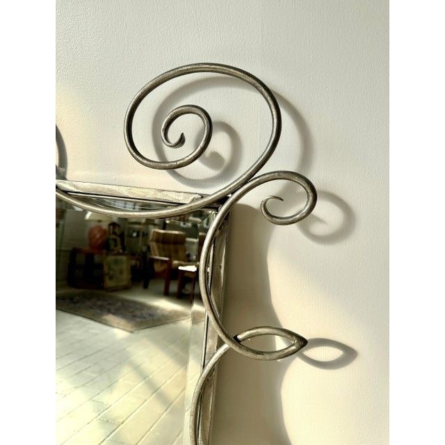 Metal Vintage Postmodern Wrought Iron Beveled Swirl Mirror For Sale - Image 7 of 12