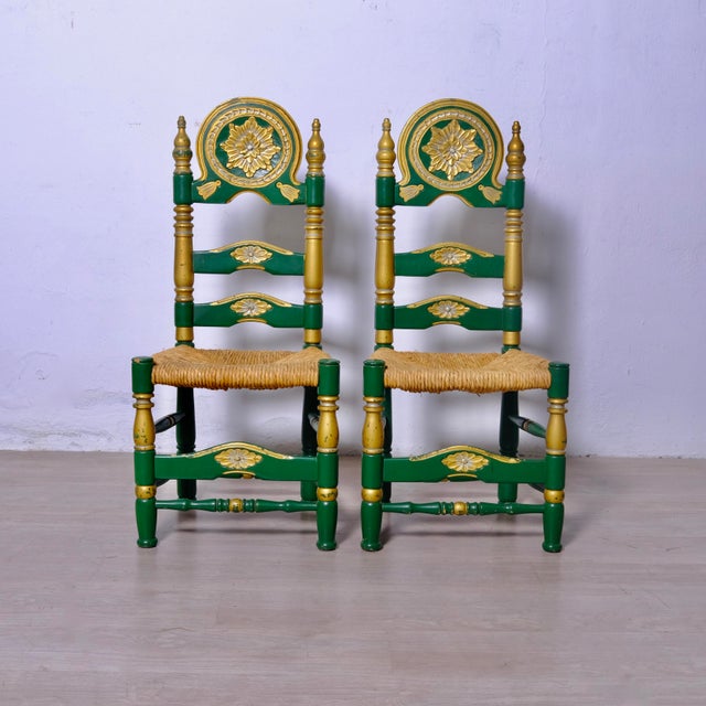 Spanish Colonial Carved Wood Chairs, 1940s, Set of 2 For Sale - Image 6 of 14