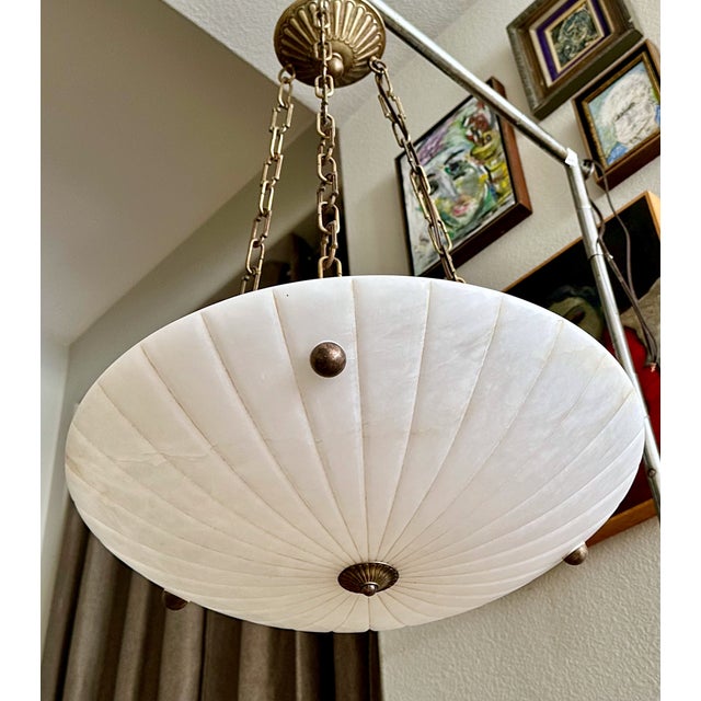 Alabaster Late 20th Century Directoire Style French Alabaster Pendant Chandelier For Sale - Image 8 of 17