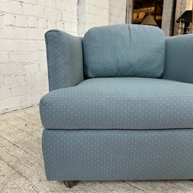 Mid-Century Modern Pair of Drexel Blue Barrel Back Chairs on Casters For Sale - Image 3 of 12