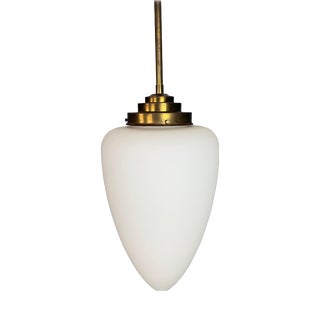 Cone-Shaped Pendant Light in Opal Glass and Nickel from Gispen, Netherlands, 1930s For Sale