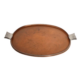 Large Mexican Arts and Crafts Copper and Silver-Plate Serving Tray by Tane For Sale