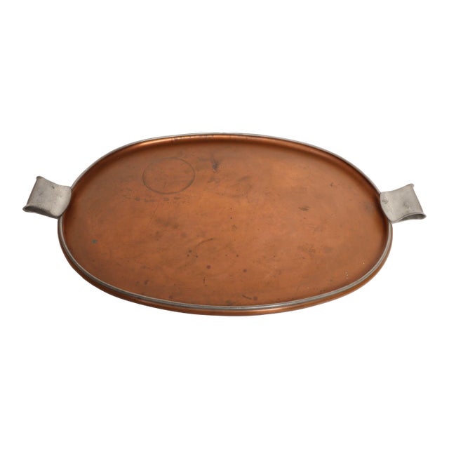 Large Mexican Arts and Crafts Copper and Silver-Plate Serving Tray by Tane For Sale