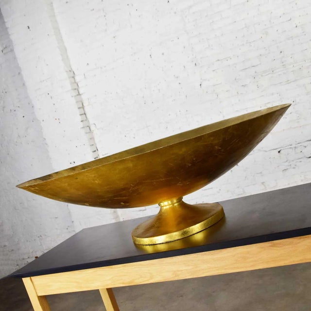 Vintage Objet d'Art Monumental 4 Foot Diameter Bowl Store Display Fiberglass Gold Leaf Footed For Sale - Image 4 of 13