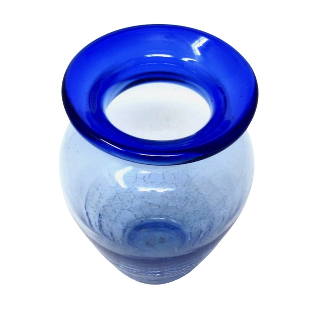 1960s Blenko Blue Crackle Glass Vase For Sale - Image 5 of 7