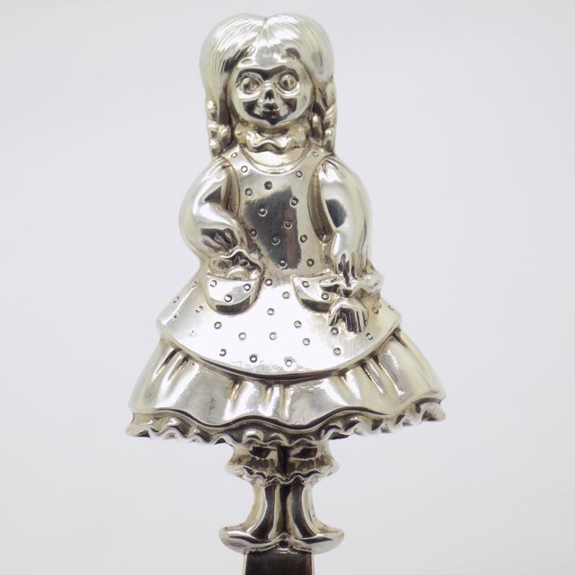 Vintage Italian Handmade Genuine Sterling Silver 925 Feeding Spoon with Little Girl, 1970s For Sale - Image 4 of 16