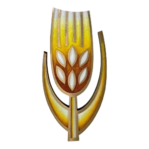Mid-Century Atomic Golden Wheat Brass & Enamel Trivet Sculpture - 11"