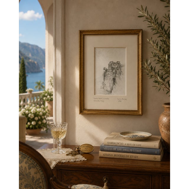 Drawn on location from the dock of the Grand Hotel Cocumella in Sorrento, Italy, this 1998 graphite drawing captures the...